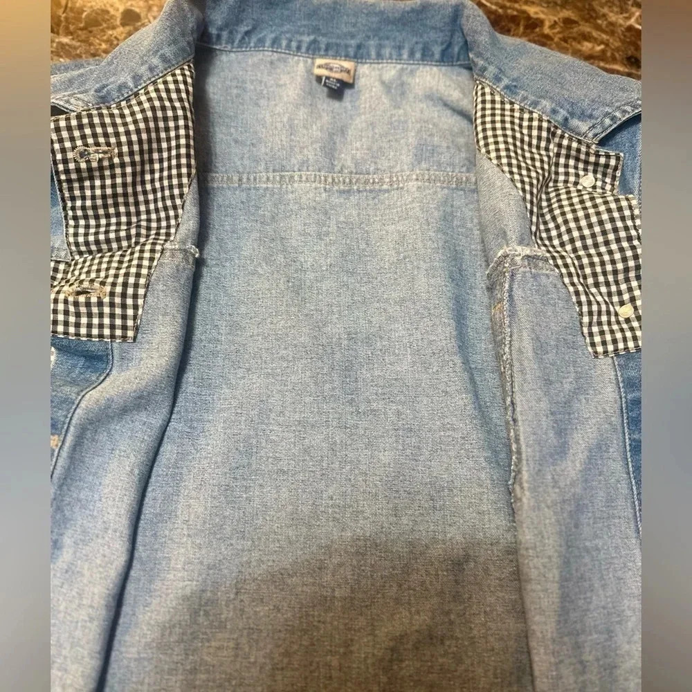 Women's Denim Jean Jacket Cottagecore Classic Checkered Print. Size XL. - Picture 5 of 6